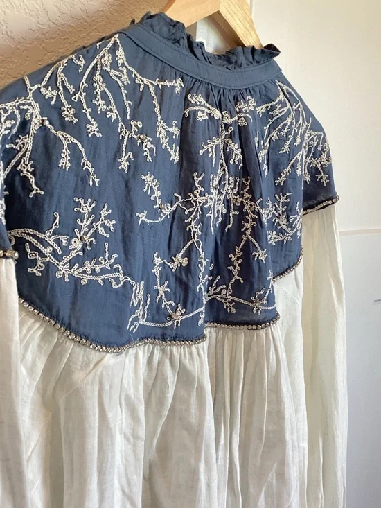 Anthropologie Puff-Sleeve Embroidered Buttondown Blouse Pilcro NEW 2X Ivory - Picture 13 of 16